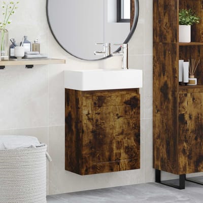 vidaXL - Badkamermeubel - met - kraan - Gerookt - eiken - 45,5 - x - 25,5 - x - 84 - cm