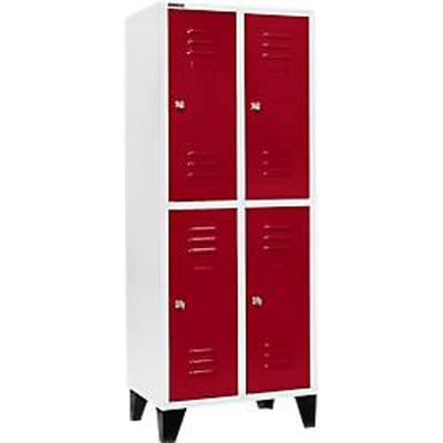Schäfer Shop Select Kledinglocker met 2 x 2 compartimenten, 400 mm, met poten, cilinderslot, Deur robijnrood