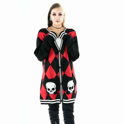 Vixxsin - Harlequin Lange cardigan - S - Zwart/Rood