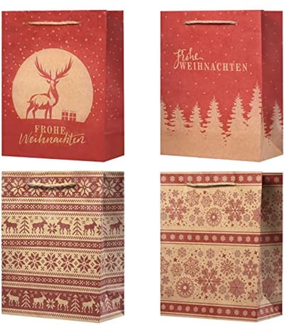 Cadeauzakjes Kerstmis - 12 Stuks Bruin Kraftpapier met Draaggreep voor Geschenkverpakking