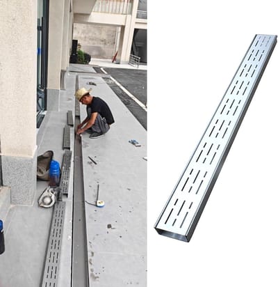 Afvoergoot Roestvrij Staal - Lineaire Afvoer Kanaalafvoer - Water Snel Afvoeren - Verstelbare Lengte - W8cmxH4cm - Zilver