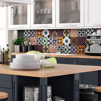 Zelfklevende tegelmuurstickers voor keuken en badkamer - 9 Estrala Azulejos cementtegelstickers - 9 stickers 10x10cm