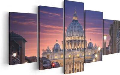 Artaza Canvas Schilderij Vijfluik Sint Pietersbasiliek in Rome, Italië - 100x50 - Foto Op Canvas - Canvas Print