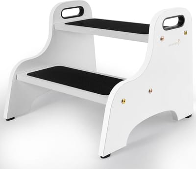 Houten kruk met 2 treden voor kinderen - draagbaar met antislip oppervlak - 136 kg capaciteit - wit