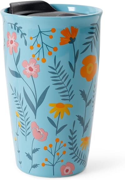Ceramische Reismok met Deksel, Dubbelwandige Bloemen Koffiekop, Herbruikbare Mok voor Warme Dranken, Magnetron- en Vaatwasserbestendig, Perfect als Cadeau voor Thuis en Kantoor