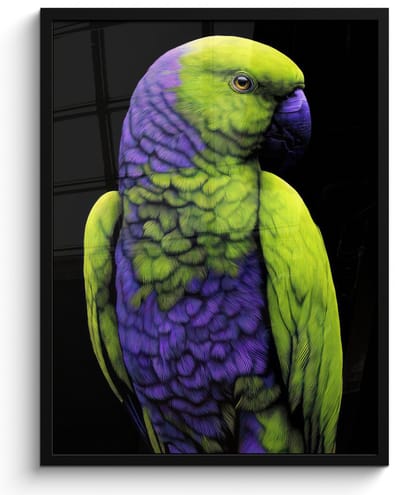 Poster in lijst - Fotolijst 60x80 cm - Posters - Papegaai - Veren - Opvallend - Groen - Posterlijst zwart - Decoratie - Wanddecoratie woonkamer - Muurdecoratie slaapkamer