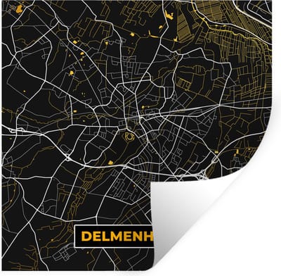 Muurstickers - Sticker Folie - Goud – Duitsland – Plattegrond – Gold – Stadskaart – Kaart – Delmenhorst - 100x100 cm - Plakfolie - Muurstickers Kinderkamer - Zelfklevend Behang XXL - Zelfklevend behangpapier - Stickerfolie