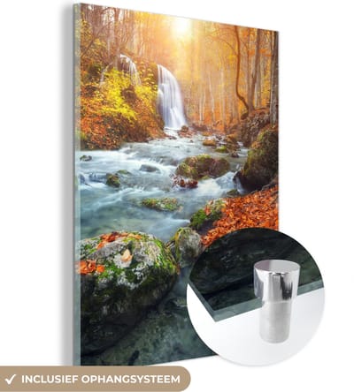 MuchoWow® Glasschilderij 30x40 cm - Schilderij acrylglas - Natuur - Zon - Herfst - Foto op glas - Schilderijen