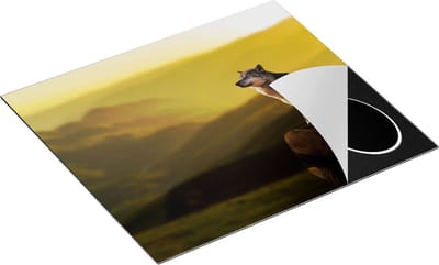 Chefcare Inductie Beschermer Wolf op een Rots met een Heuvel Landschap - 60x50 cm - Afdekplaat Inductie - Kookplaat Beschermer - Inductie Mat
