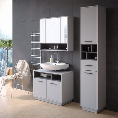 Vicco Beatrice Badkamerkast – 38 x 190 cm Met deuren, laden en vakken Grijs/antraciet