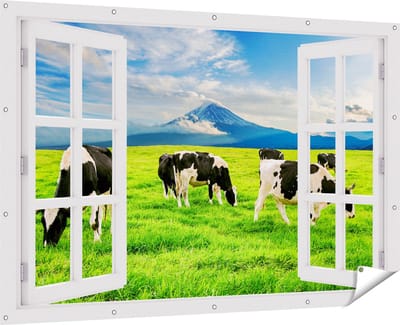 Gards Tuinposter Doorkijk Koeien in de Wei - 180x120 cm - Tuindoek - Tuindecoratie - Wanddecoratie buiten - Tuinschilderij