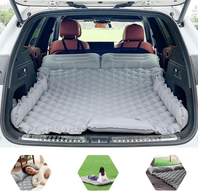Automatras - Luchtbed Auto - Reizen Kamperen - Zelfopblazend met voetpomp - 183 x 131 cm - Grijs