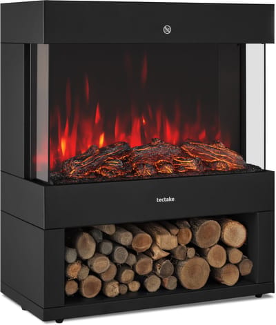 tectake® Elektrische Haard - Sfeerhaard - 900W & 1800W - Vrijstaand - Kachel - met Verwarming - Haarden - met Hout en Gloeieffecten - 3D Vlammen - Timer