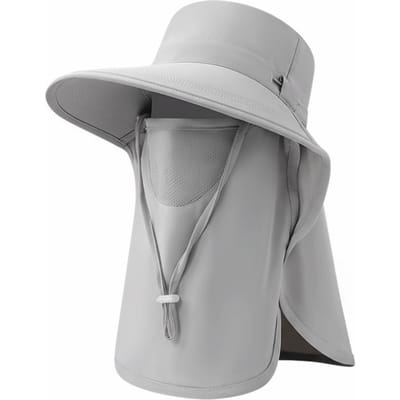 Chapeau de soleil protection UV Chapeau de pêche à larges bords protection solaire extérieure Cordon réglable protection cou Rabat de cou Chapeau bob Été gray