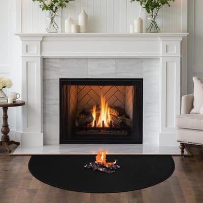Halfcirkelvormige vloerplaat voor verwarming, 80 x 50 cm, vlamvertragende mat en hittebescherming, vonkenbescherming en vloerbescherming voor binnengebruik