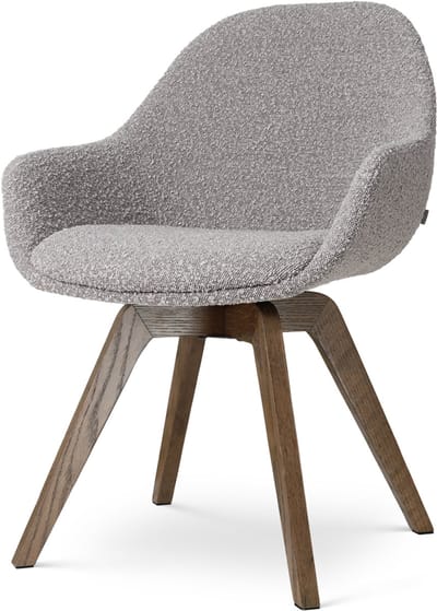 Nolon Noor-Mae draaibare Eetkamerstoel bouclé taupe - walnoot houten onderstel - japandi - armleuning - elegant