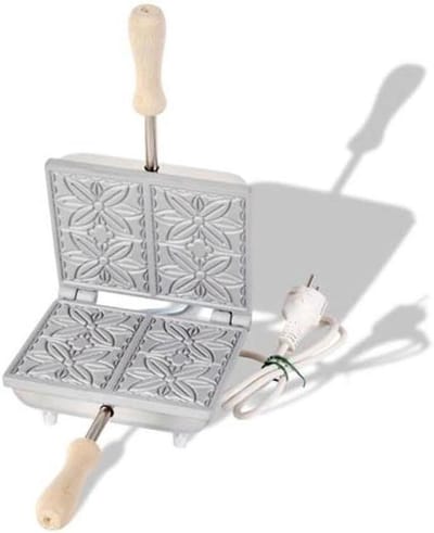 Elektrische Koekjesmaker - Wafelijzer Pizzelle Maker - Kruimelige Koekjes Bakken - Dunne Rechthoekige Vorm - 2 cm Plaatdikte - Chroom