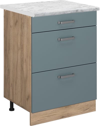 Vicco Keukenonderkast R-Line, Blauw-grijs/Goudkleurig Eiken, 60 cm WB Marmer