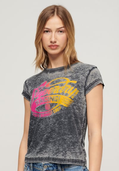 Superdry - Fade Rock T-shirt met print en kapmouwtjes - Dames - T-shirts