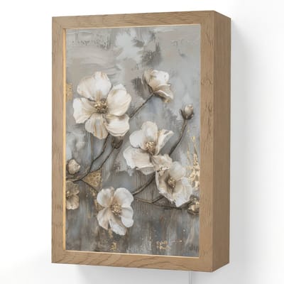 Wandlamp 20x30 cm - Oplaadbaar - Bloemen - Wit - Grijs - Goud - Luxe - Wandlampen binnen woonkamer - Slaapkamer lamp met kabel - Decoratieve nachtlamp - Vloerlamp snoer