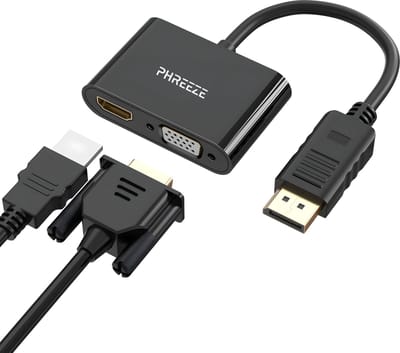 2-in-1 DisplayPort naar HDMI + VGA Adapter Kabel - 4K Ultra HD 30Hz - DP naar HDMI Converter & DP naar VGA Verloopstuk - DisplayPort naar HDMI / VGA Adapter - Monitor Adapter - Geschikt voor Laptop, PC, Beamer, Dual Monitor Setup & TV
