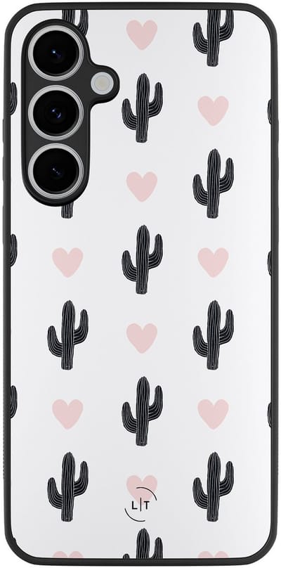 Leuke Telefoonhoesjes - Hoesje geschikt voor Samsung Galaxy S24 FE - Cactus hartjes - Backcover zwart - Natuur - Wit