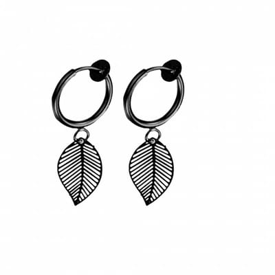 Klem oorbellen- klein -zwart -blad -filigraan-geen gaatje-Charme bijoux