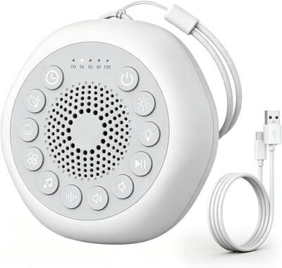 White Noise Machine with Night Light for Sleeping Adults & Office Privacy, draagbaar Sound Device with 27 Non-Looping Sounds, 12-Hour Rechargeable Noise Blocker for Travel & Snoring Masking