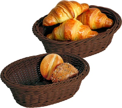 Kesper Brood/fruit mandje - 2x - kunststof - bruin - ovaal - L32 x B24 x H11 cm - broodmandjes