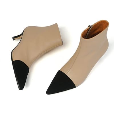 Winter Damesschoenen Echt Leer Gemengde Kleuren Enkellaarsjes Beknopt Rits Puntige Neus Dameslaarzen Dunne Hakken Zapatos De Mujer 37 beige