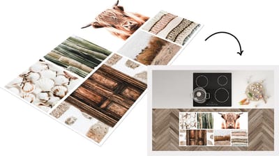 Keukenloper - Loper keuken - Schotse hooglander - Collage - Beige - 120x60 cm - Keukenloper vinyl