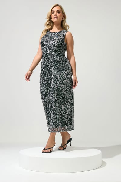 Yours London Grijze Dierenprintjurk Size 38