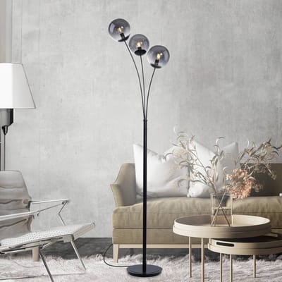 JUST LIGHT Big Widow Vloerlamp Zwart 3 lichts met smoke glas H:185cm incl. Tuimelschakelaar