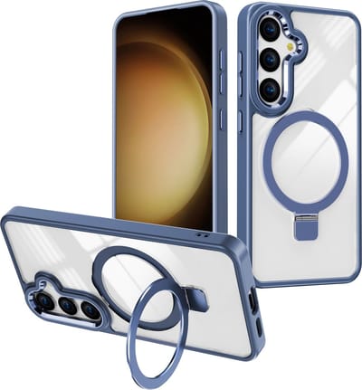 Hoesje Geschikt voor Samsung Galaxy S23 Plus hoesje Blauw - kickstand Draaibare Ring Houder - Geschikt voor Draadloos Opladen met Magnetische Ring
