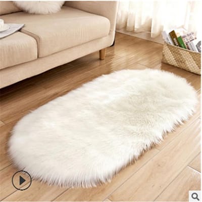 Grote Ovale Witte Faux Fur Vloerkleden Grote Ovale Kunstschapenvacht Langharig Tapijt Vloer Wol Pluizige Zachte Mat Slaapkamer Voor Woonkamer 40*60cm wit