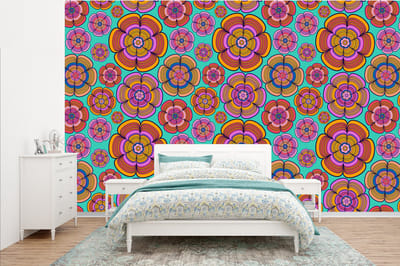 Behang - Fotobehang Design - Flower Power - Kleuren - Breedte 385 cm x hoogte 240 cm