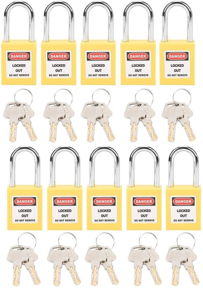 Veiligheidssloten - Chemische beveiliging - 10 stuks - Geel - Nylon sloten - Voor industrieën zoals gas en chemie - 38 mm