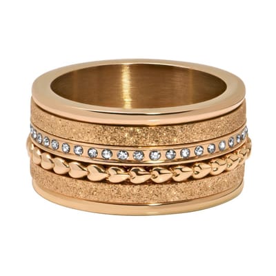 Quiges Dames Stapelring Set RVS Hartjes/Zirkonia Rosé Verguld - Maat 17 - Hoogte 8mm - SRS009R17
