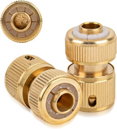 2 Stuks Messing Snelsluitingen voor 1/2 Inch Tuinslang - Snelle Koppeling met Stopfunctie voor Tuinonderhoud en Irrigatie