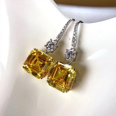 Boucles d'oreilles pendantes en argent sterling S925 avec diamants jaunes pour femmes, bijoux de luxe pour mariage, fiançailles, blanc gray