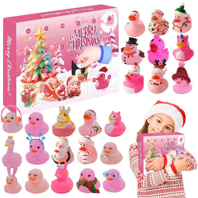 Kerst aftelkalender eend - rubberen eend adventskalenders 2026 - 24 dagen roze eenden aftelmoment aanwezig - eend adventskalenders voor kinderen tieners