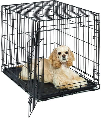 Famanu - Hondenbench met enkele deur, verbeterde beveiliging, lekvrije bak en scheidingspaneel, 76 cm