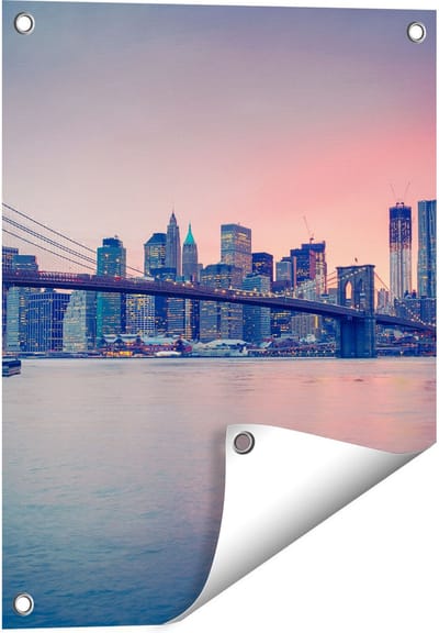 Gards Tuinposter New York Brooklyn Brug bij Zonsondergang - 40x50 cm - Tuindoek - Tuindecoratie - Wanddecoratie buiten - Tuinschilderij