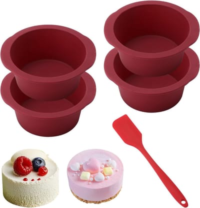 Ronde silicone bakvormen set van 4, BPA-vrij, voor airfryer en oven, ideaal voor muffins, pudding en taarten, diameter 12,7 cm, anti-aanbak mini bakvormen