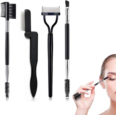 4 stuks wimperscheiders, wenkbrauwborstel en wimperspoel, wimperkam met dubbel uiteinde, voor het aanpassen van wenkbrauwen en wimpers, make-up-tools (set van 4)