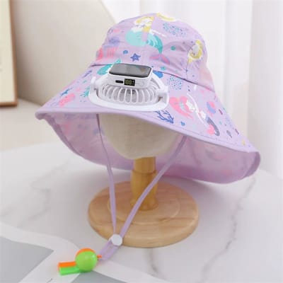 WK Kinderen Zonnehoed met Fan-solar charger +type c Opladen-Zonne Pet- Meisjes Jongens Zomerhoed UV-bescherming- Zonne pet -Zonnehoed met Ventilator- 600 mAh- Paars