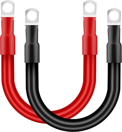 Accukabel 35mm² 30cm (2 AWG) met M10 Oogringen - Rood & Zwart, Set van 2 | Kabel voor Auto, Vrachtwagen & Motor