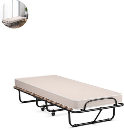Vouwbed - Opklapbed - Logeerbed - Zetelbed - Logeermatras - 1 persoons - Metalen frame - Beige