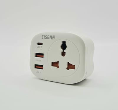 EISENZ 4-in-1 Reisstekker / Wandadapter – 4000W – 2× USB + 1× USB-C + Universele Stopcontact-Adapter – UK Plug | EISENZ Z6 Travel Power Socket