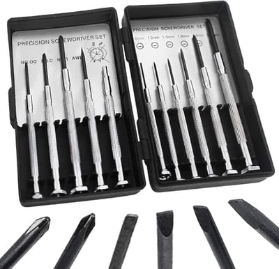 Precisieschroevendraaier Set - Fijnmechanica Gereedschap - Kleine Reparaties - 11 Delig Inclusief Prik - Compact Etui - Zwart